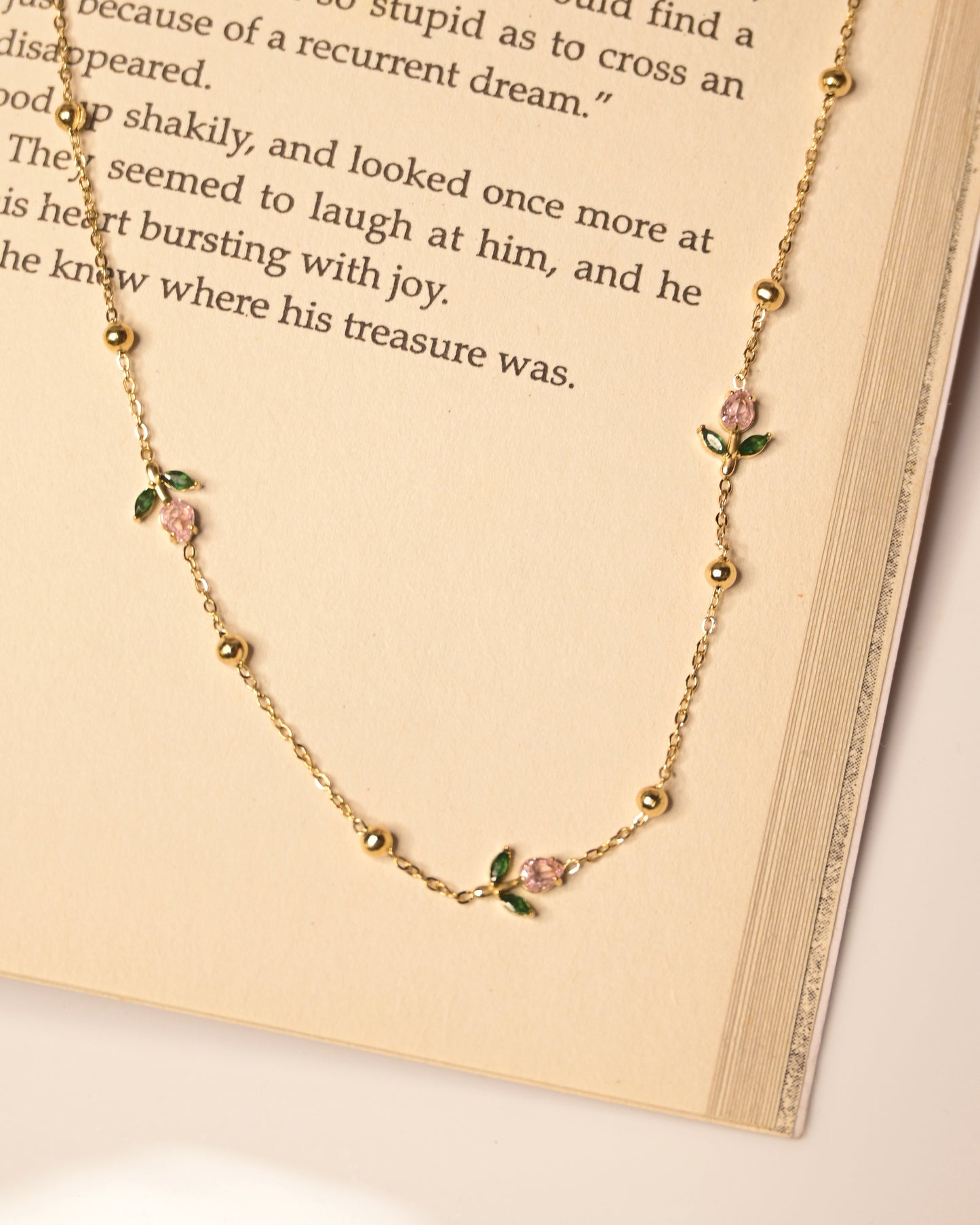Pink Mini Tulips Anti Tarnish Necklace