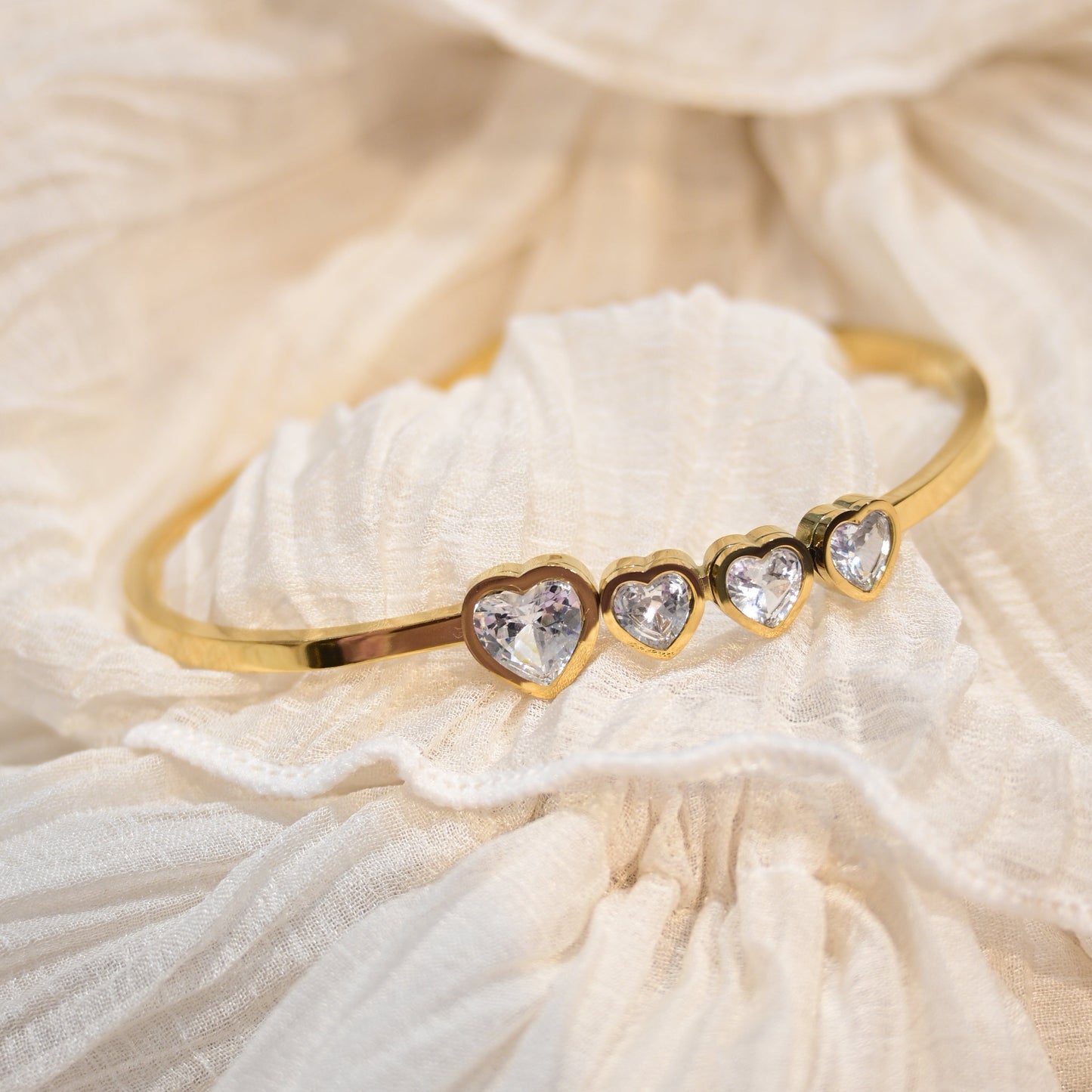 White Studded 4 Heart Kada