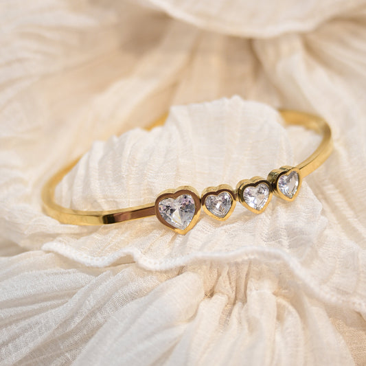 White Studded 4 Heart Kada