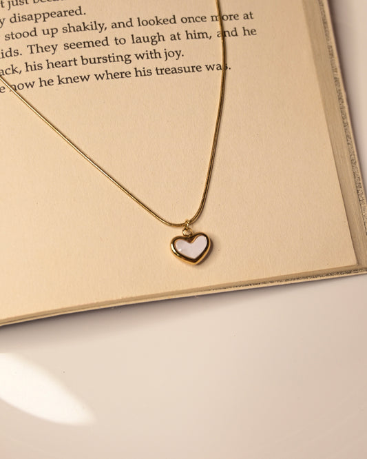 White MOP Heart Anti Tarnish Necklace