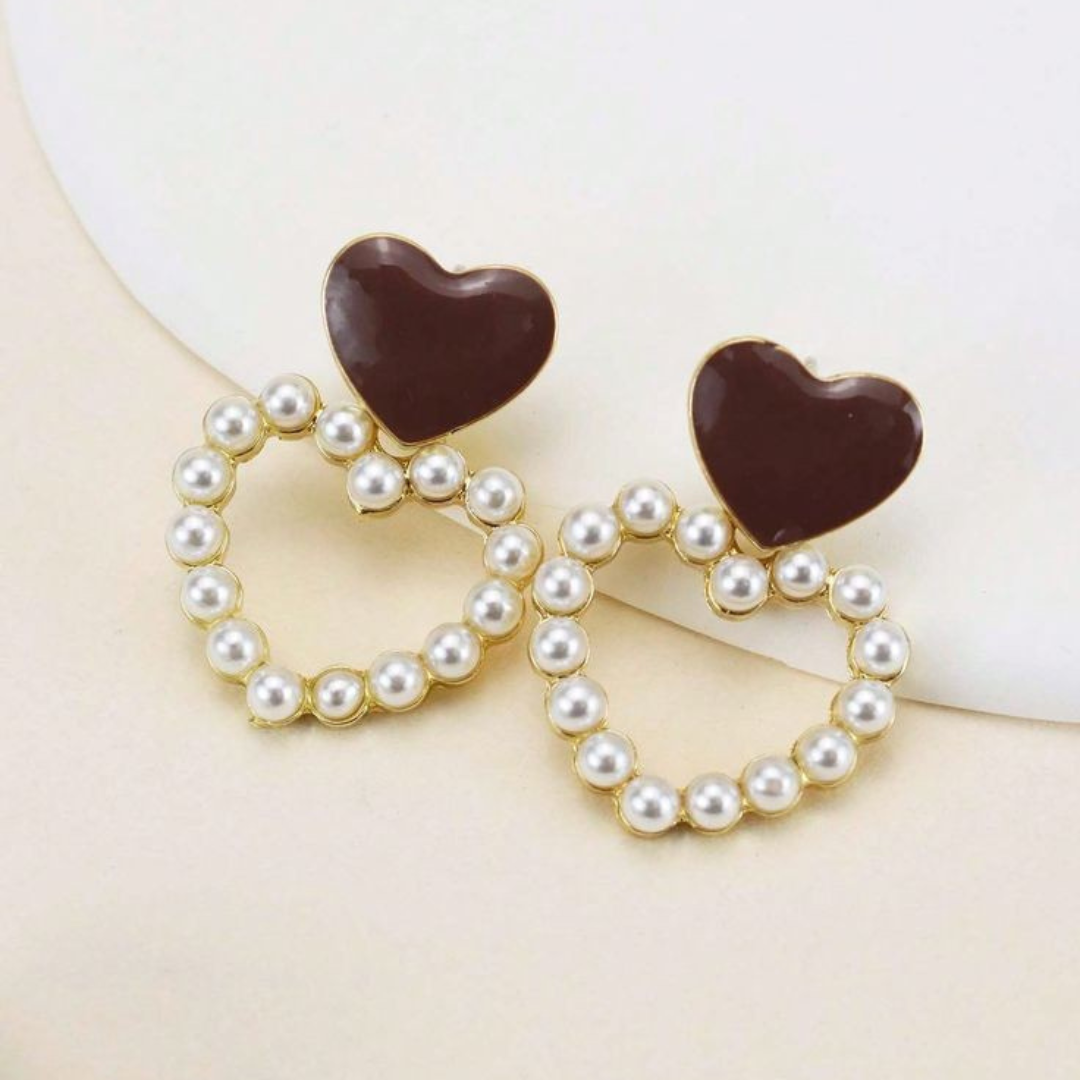 Korean Pearl Heart Earrings