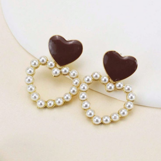 Korean Pearl Heart Earrings