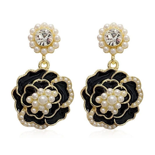 Black Rose Pearl Earrings