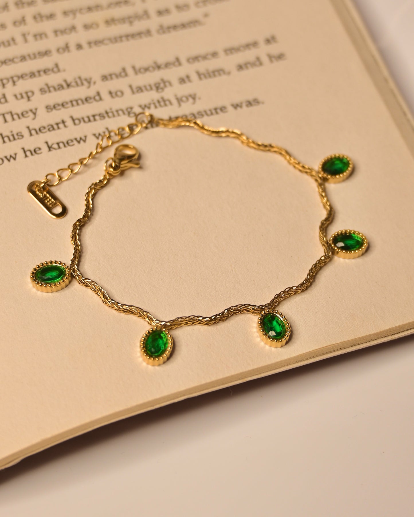 Green Drop Stone Anti Tarnish Bracelet