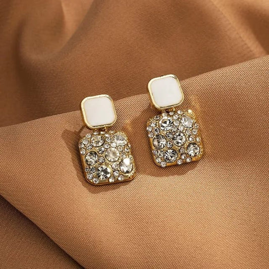 White Double Square Earrings