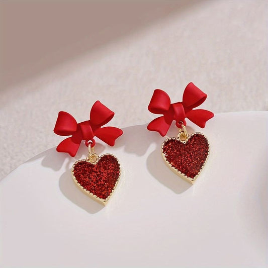 Red Bow and Heart Earrings