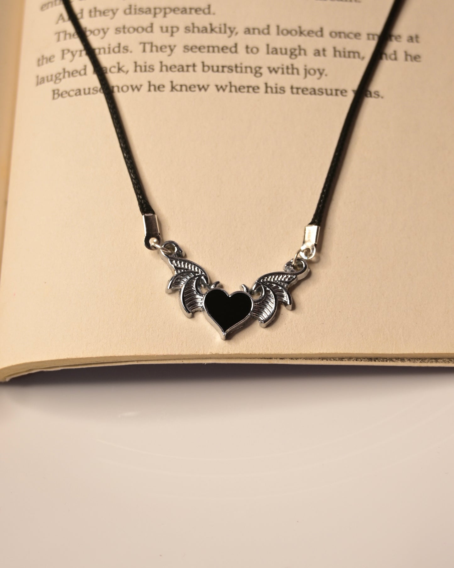 Wings Heart Leather Cord Necklace