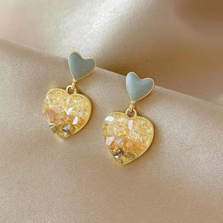 Golden Crystal Heart Earrings