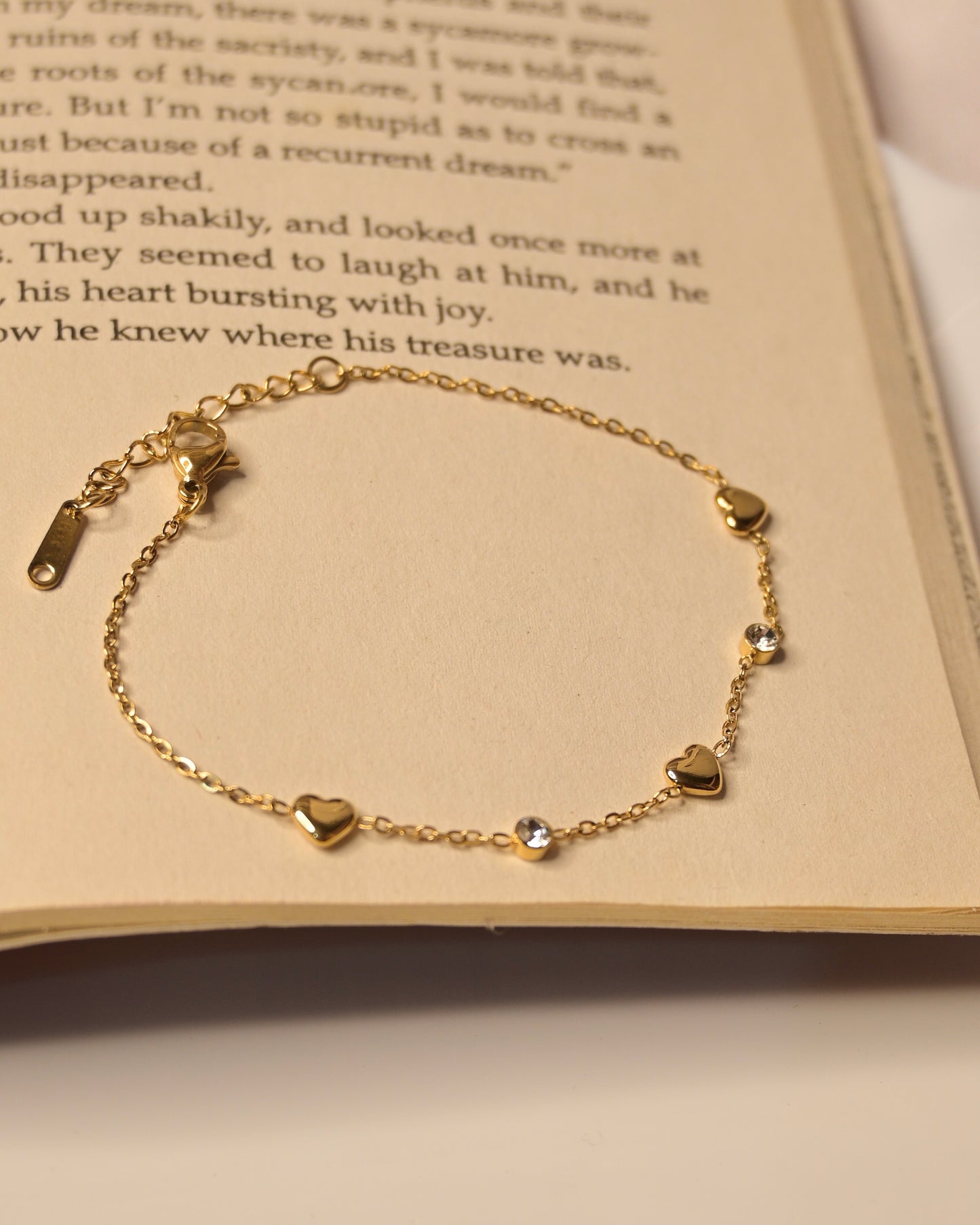 Anti Tarnish Mini Heart and Stone Bracelet