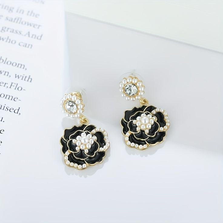 Black Rose Pearl Earrings