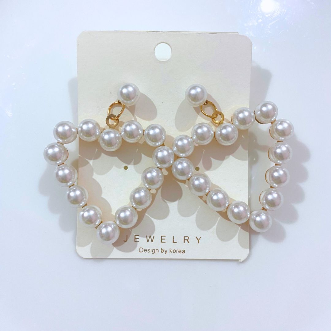 Korean Pearl Heart Earrings