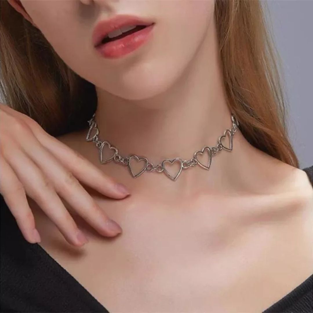 Silver Heart Choker