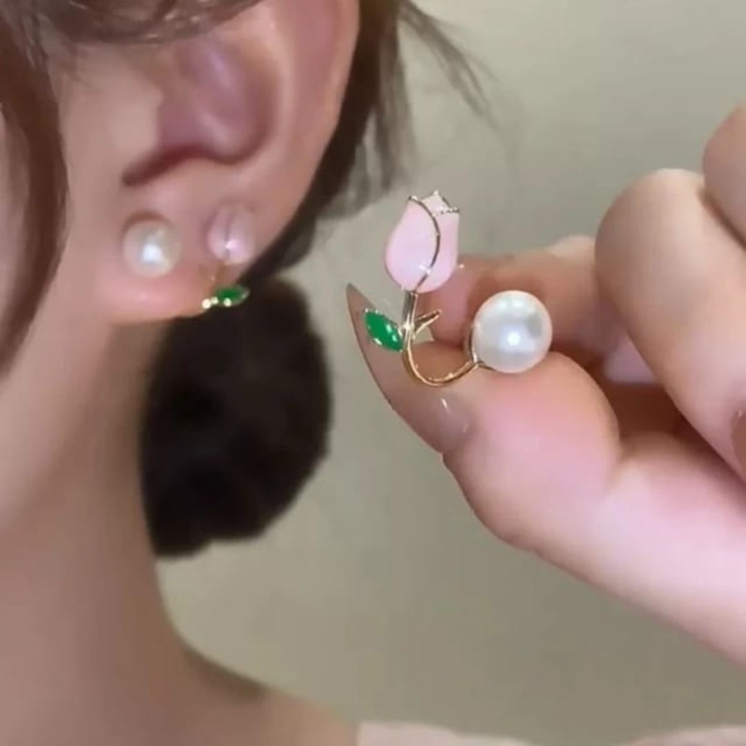 Korean Pink Tulip Stud Earrings