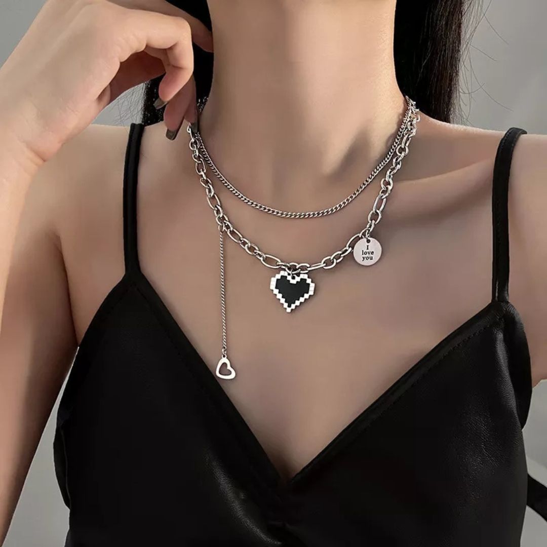 Double Layer Mosaic Heart Necklace