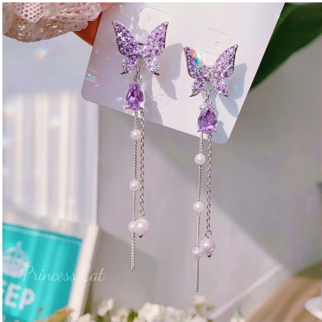 Purple Butterfly Korean Earrings