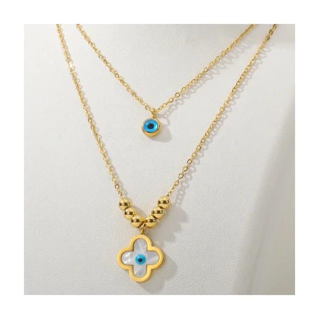 Clover Evil Eye Double Layer Necklace