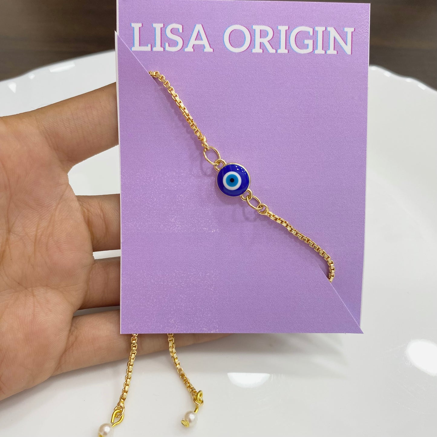 Blue evil eye adjustable bracelet