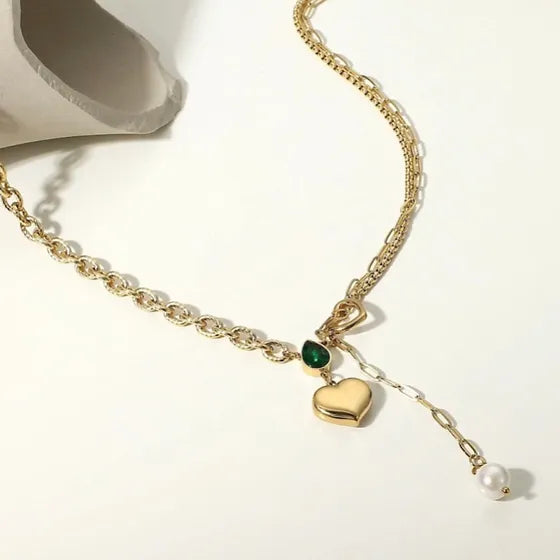 Solid Heart Pearl Drop Neckpiece