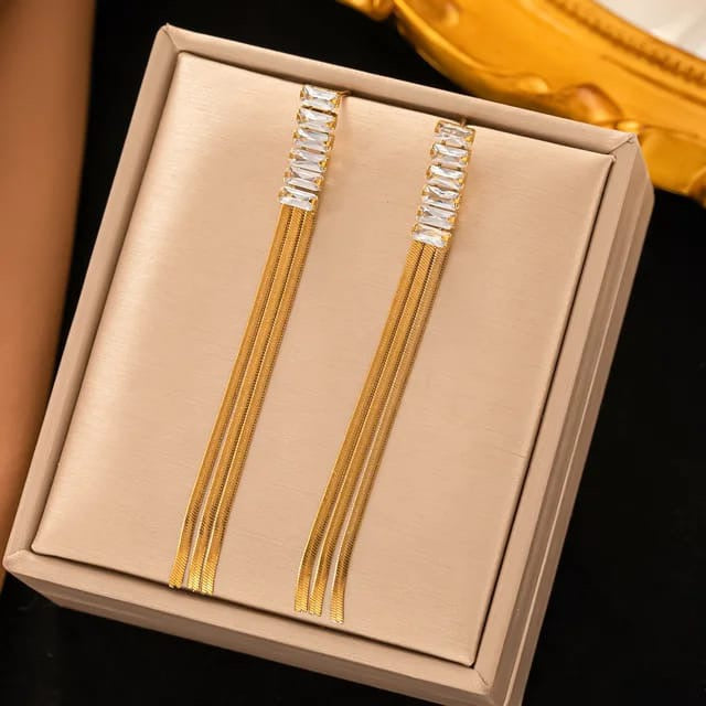 Zircon and Tassel Earrings