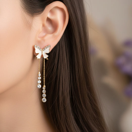 1 in One White Butterfly Studded Earrings