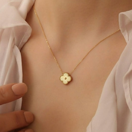 Anti Tarnish Golden Single Clover Necklace
